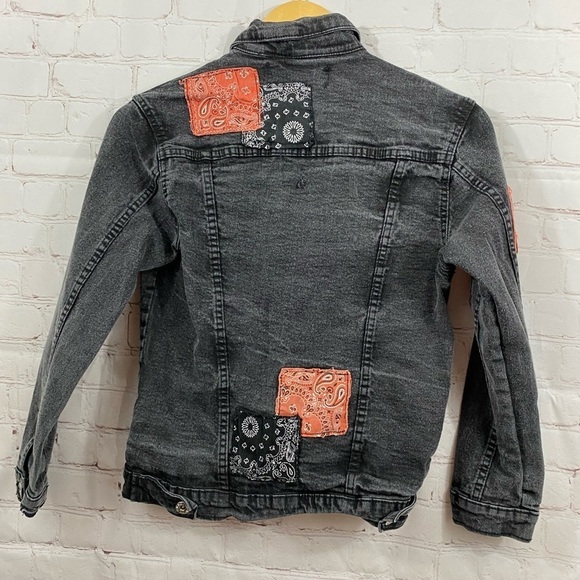 Evolution In Design Girls Size Medium 10/12 Black Denim Patchwork Jacket - Picture 2 of 10